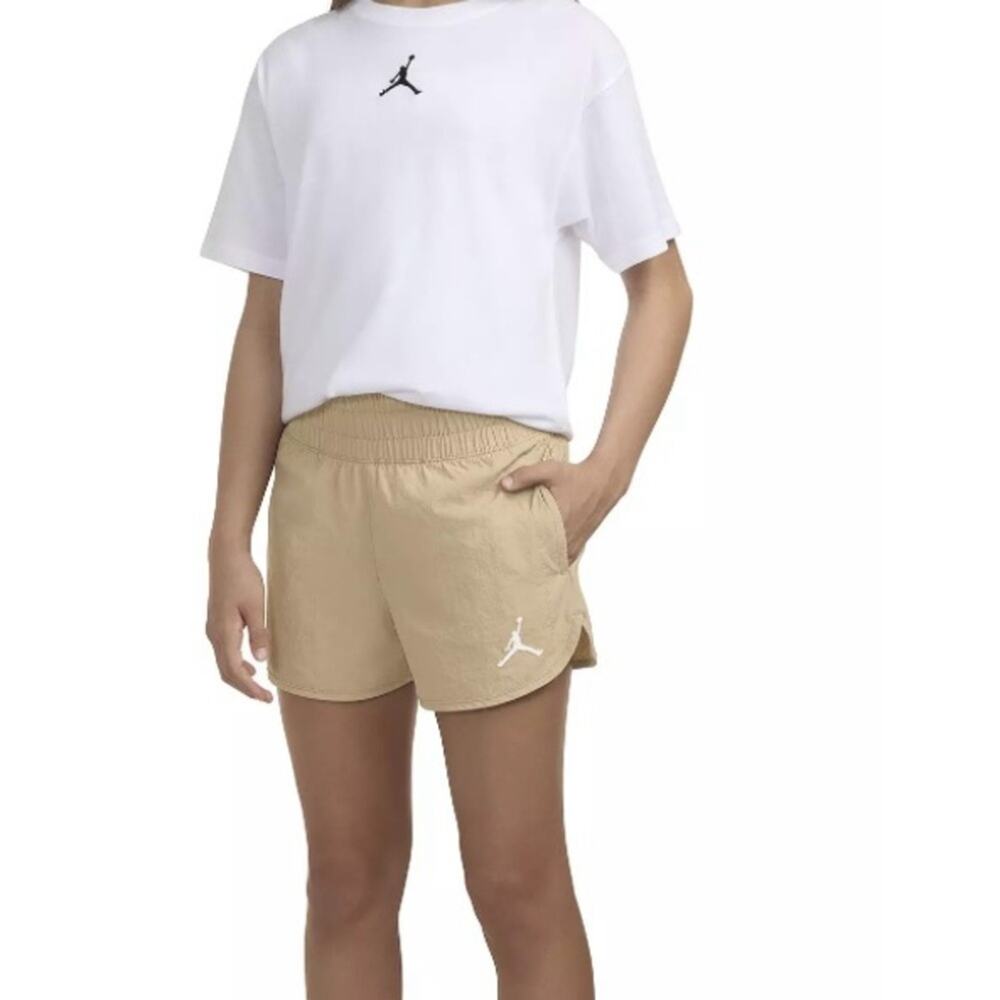 Jordan Nike Jumpman High Flying Shorts Tan Girls Size Small Athletic New - Picture 2 of 7